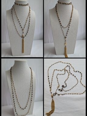Convertible Gold & Black Beaded Necklace - Dainty Simple Daily Jewelry